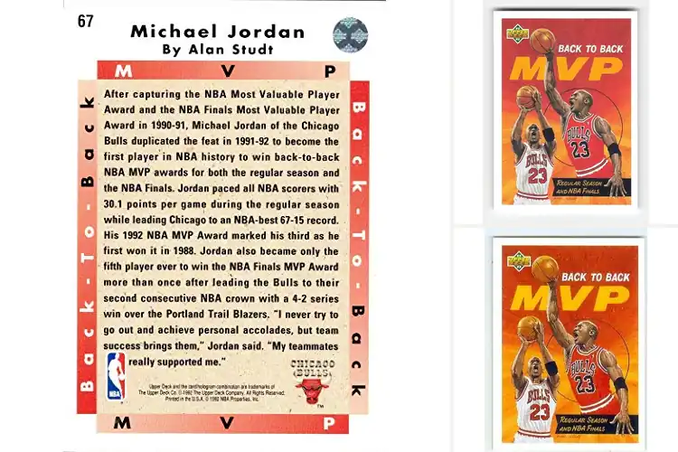 Detailed view of Best Back To Back MVP Michael Jordan Cards